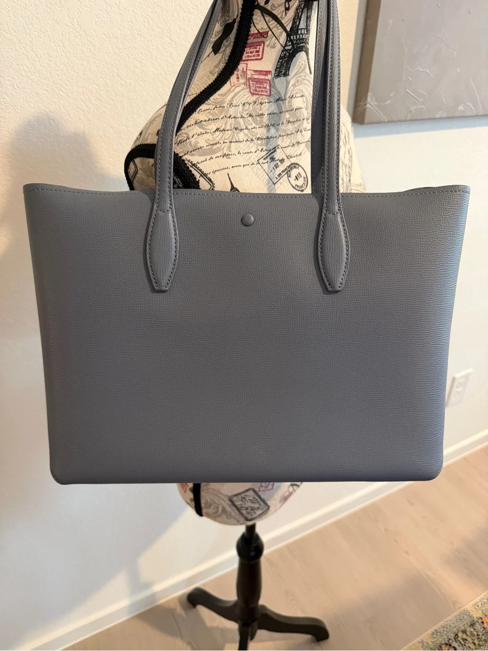 kate spade Gray Pebbled Leather Tote with Gold Logo